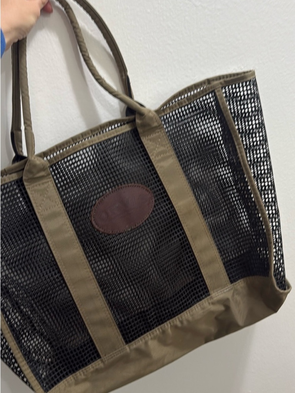 Orvis Black Mesh and Tan Tote with Brown Leather Logo

#vintagellbean